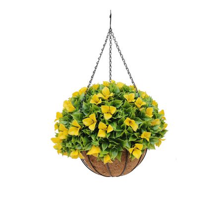 Διακοσμητικό κρεμαστό καλάθι με μπάλα πυξάρι και άνθη Κίτρινα 33x50cm