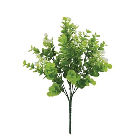 Διακοσμητική τεχνητή δέσμη Ευκάλυπτου Πράσινη με Λευκά άνθη 33,5cm
