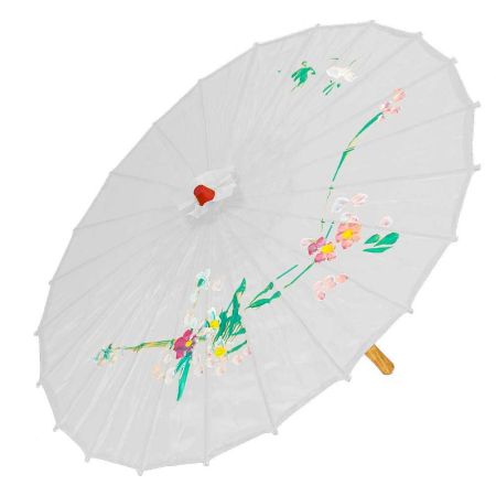 Διακοσμητική Χάρτινη ομπρέλα με Κινέζικα μοτίβα Λευκή 55x80cm