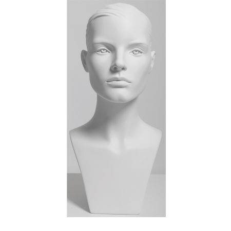 Γυναικείο Κεφάλι - Μπούστο fiberglass Liv με ανάγλυφο μαλλί Λευκό 47cm