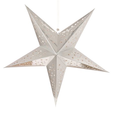 Hanging christmas folding star with perforated shaped stars Silver 90cm