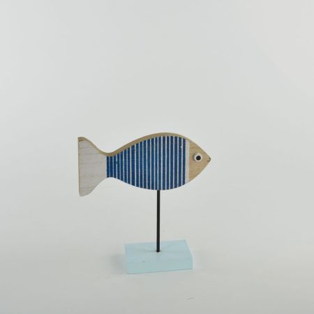Διακοσμητικό επιτραπέζιο ξύλινο Ψάρι σε βάση Μπλε-Λευκό 22x20cm