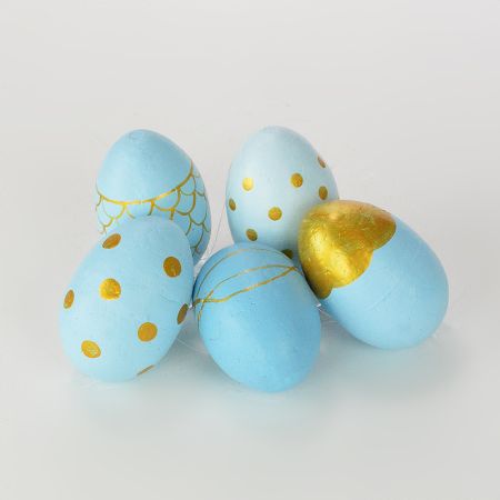 157.007.0012.21 Set 5pcs Decorative Hanging Easter eggs Light Blue-Gold 10cm