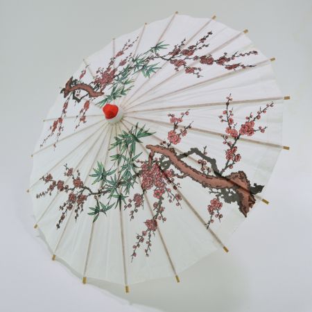 Διακοσμητική Χάρτινη ομπρέλα με Κινέζικα μοτίβα Λευκή 60x70cm