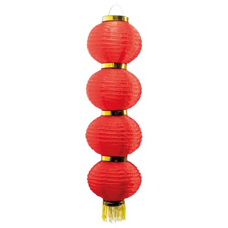 Διακοσμητικό Κινέζικο υφασμάτινο φαναράκι τετραπλο Κόκκινο με κρόσσια 22x80cm