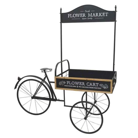 Διακοσμητικό Μεταλλικό Ποδήλατο-Καρότσι Λουλουδιών 3κυκλο Μαύρο 165x67.5x168cm