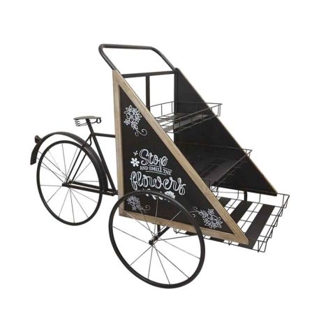 Decorative Black Metal 3-wheel Bicycle-Cart with Flower Stairs 175x80x114cm