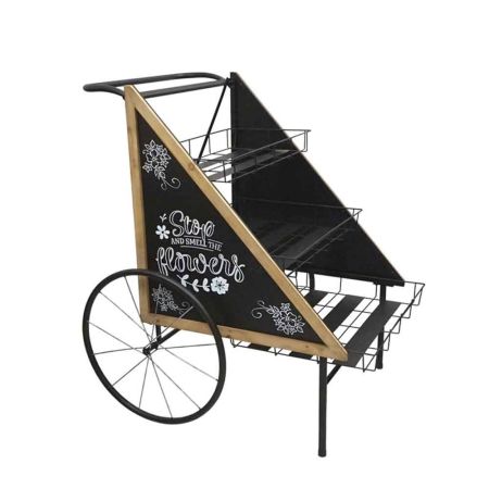 Decorative Black Metal Trolley-Stand 2 Wheels with Flower Ladder 76x68x106.5cm