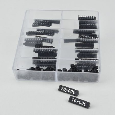Σετ 400τχ Τιμές βιτρίνας mini Ανάγλυφες 0,6cm Μαύρο - Ασημί γράμματα 