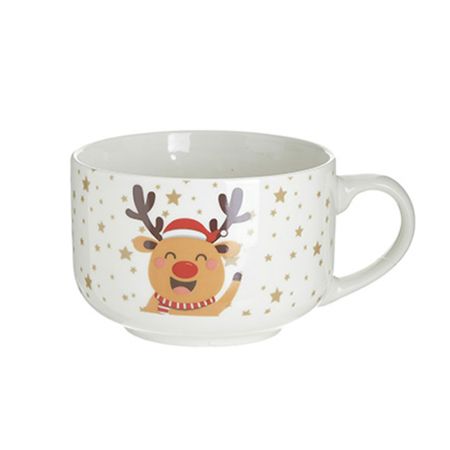 Inart Porcelain XMAS cup with Reindeer and stars White 500cc 15x12x8cm 2-60-399-0001