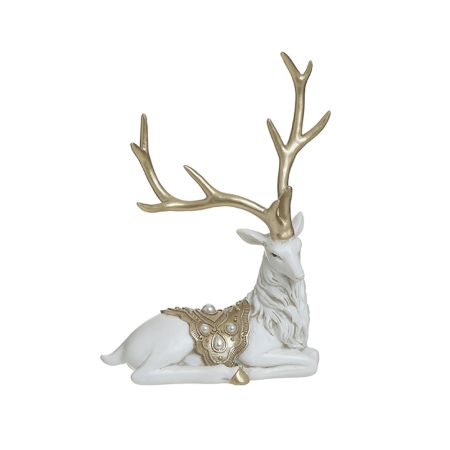 Decorative polyresin reindeer White-Gold 19x12x24cm