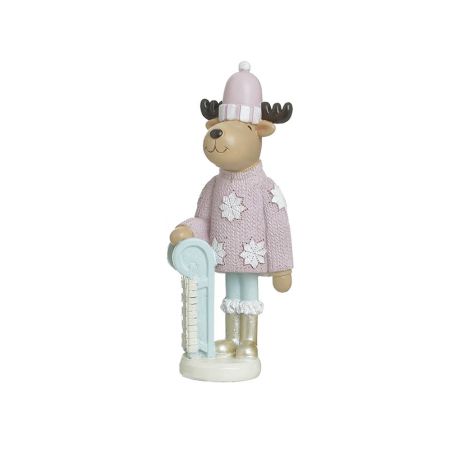 Inart Reindeer with Sleigh resin Pink-Light Blue 7x5x18cm 2-70-922-0066