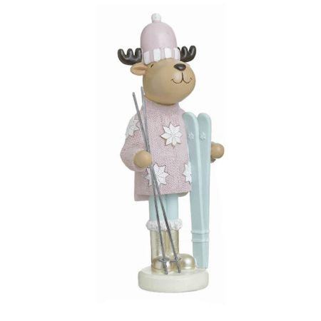 Inart Reindeer Skier resin Pink-Light Blue 10x7x25cm 2-70-922-0067