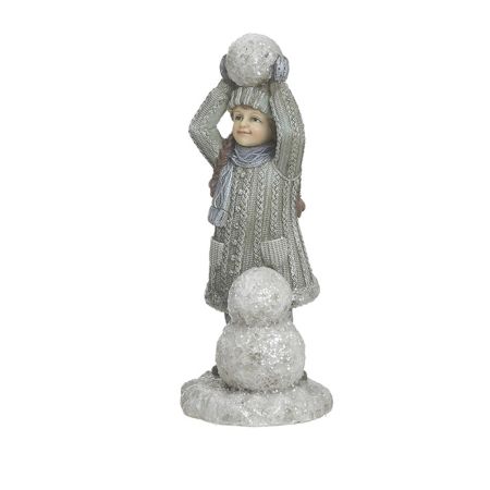 Inart Girl in snow resin Grey 9x8x20cm 2-70-922-0080