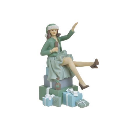 Inart Female figure with gifts resin Green-Blue 15x10x18cm 2-70-922-0093