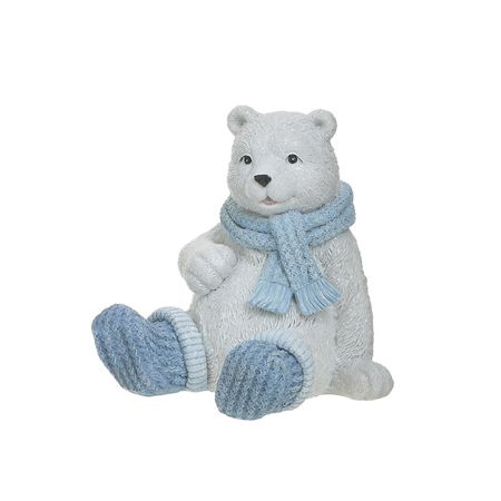 Inart Αρκούδα resin με κασκόλ και κάλτσες Λευκό-Μπλε 11x13x17cm 2-70-944-0044