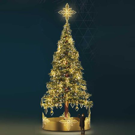 XL Χριστουγεννιάτικο δέντρο Pine tree extra - στρογγυλή βάση με LED και στολισμό 11,50m