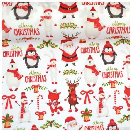 Christmas fabric with colorful designs White 50cmx5m