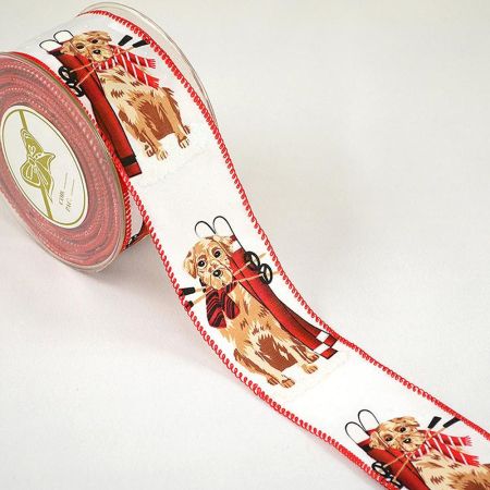 Christmas ribbon with design Dog with Ski 5.5cmx9m