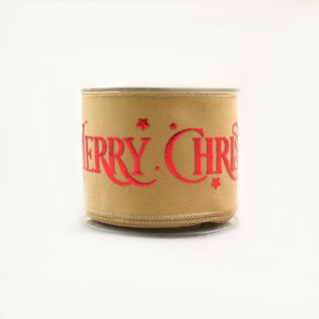 Χριστουγεννιάτικη κορδέλα Merry Christmas Χρυσό-Κόκκινο 8cmx9m