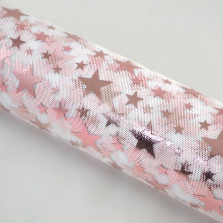 Christmas tulle fabric with metallic shine stars design Nude 50cmx9m