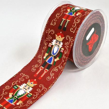 Christmas ribbon with nutcrackers design and glitter Dark Red 6,7cm x 9m