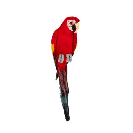 Διακοσμητικός τεχνητός Παπαγάλος με φυσικά φτερά Κόκκινος 46cm