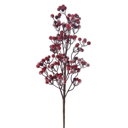 Χριστουγεννιάτικο κλαδί Berries - Γκι χιονισμένο Κόκκινο 55cm