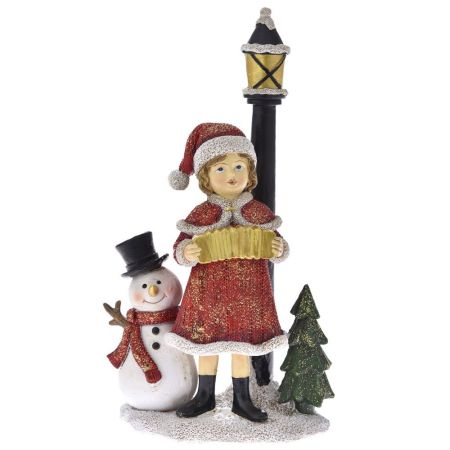Κεραμικό κορίτσι με φανάρι και χιονάνθρωπο  12x7,5x22 cm