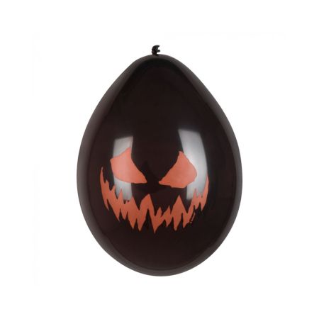Σετ 6τμχ Μπαλόνια με scary face κολοκύθα Μαύρο-Πορτοκαλί 25cm