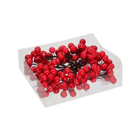 Σετ 160τμχ Διακοσμητικά τεχνητά Berries με σύρμα Κόκκινα 10cm