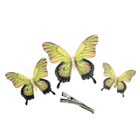 Σετ 3τμχ Διακοσμητικές πεταλούδες υφασμάτινες με κλιπ Κίτρινες 12-20cm