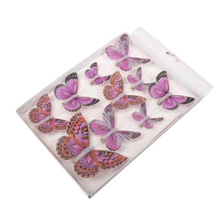 Σετ 10τμχ Διακοσμητικές πεταλούδες υφασμάτινες με κλιπ Μωβ 5-12cm