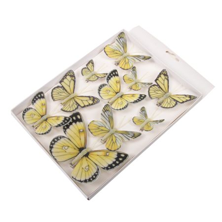 Σετ 10τμχ Διακοσμητικές πεταλούδες υφασμάτινες με κλιπ Κίτρινες 5-12cm