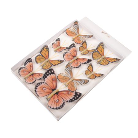 Σετ 10τμχ Διακοσμητικές πεταλούδες υφασμάτινες με κλιπ Πορτοκαλί 5-12cm