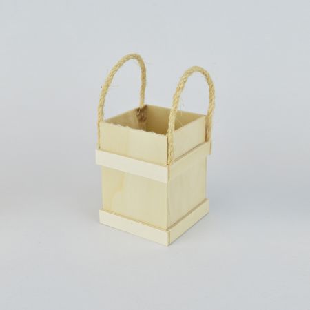 Decorative wooden box with handles 8.5x8.5x10.5cm