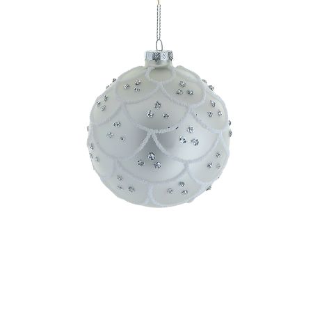Χριστουγεννιάτικη μπάλα γυάλινη Ασημί-Λευκό 8cm 