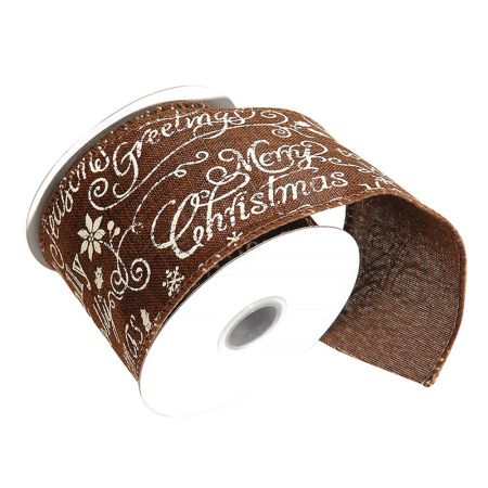 Christmas ribbon with Wishes design Brown-White 7cmx10m 