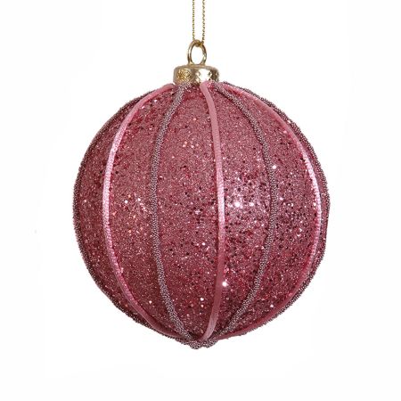 Χριστουγεννιάτικη μπάλα με glitter Ροζ 10cm