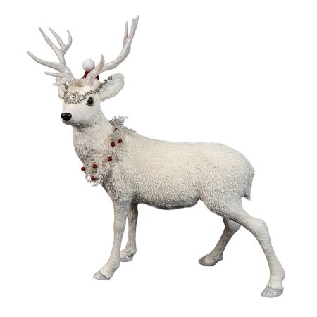 Decorative standing deer with berries and strass White 63x34x75cm