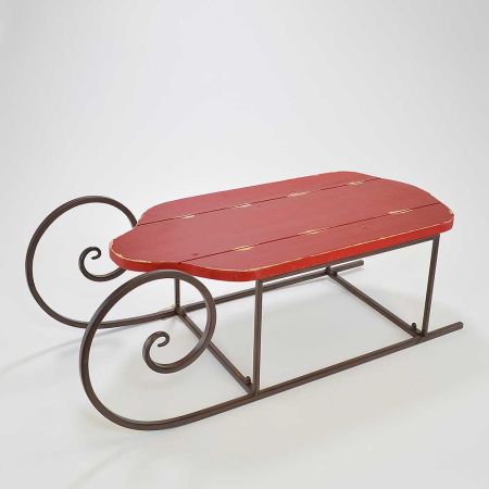 Διακοσμητικό έλκηθρο μεταλλικό με ξύλινο κάθισμα Κόκκινο 70x30x25cm