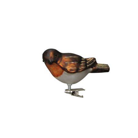 Γυάλινο στολίδι - πουλάκι με κλιπ Καφέ 9x4cm