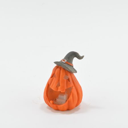 Διακοσμητική Polyresin κολοκύθα Halloween με Led Πορτοκαλί 11cm