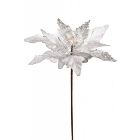 Χριστουγεννιάτικο Αλεξανδρινό λουλούδι Λευκό με glitter 50cm