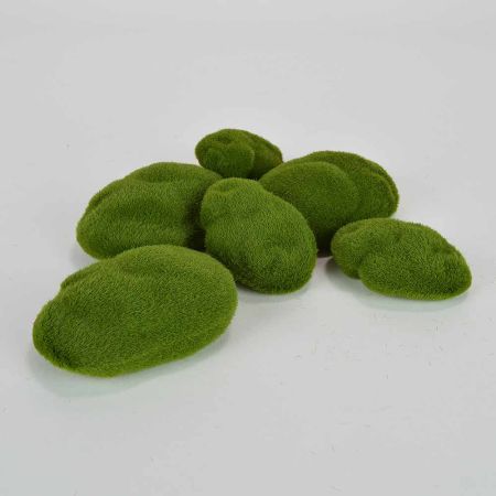 Σετ 6τχ Διακοσμητικές τεχνητές πέτρες με βρύα Πράσινες 6-8cm