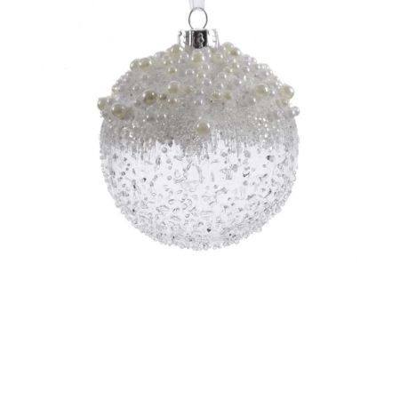 Christmas glass frozen ball with beads and pears Transparent 8cm