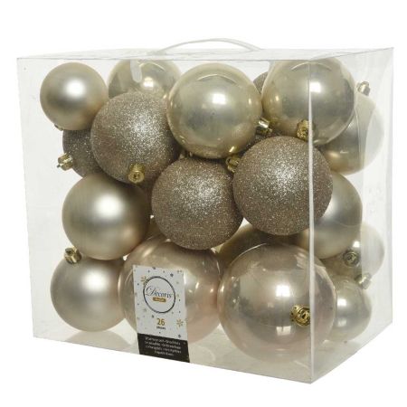 Set 26pcs Plastic Christmas tree balls Champagne 6-10cm