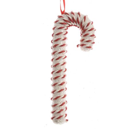 Χριστουγεννιάτικο μπαστούνι Candy Cane κρεμαστό με glitter Κόκκινο - Λευκό 8x20,5cm