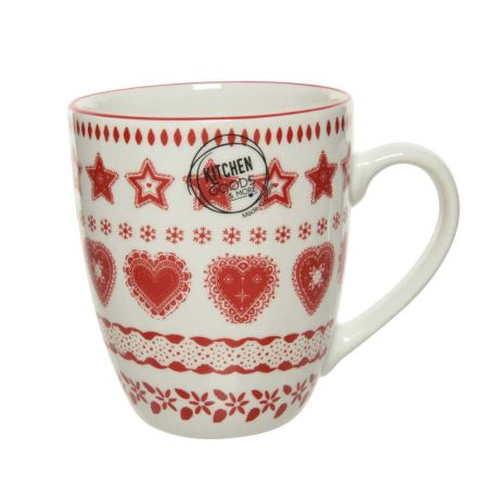 Κούπα πορσελάνη με  Χριστουγεννιάτικα σχέδια Κόκκινη - Λευκή 8,5x5,2x9,8cm