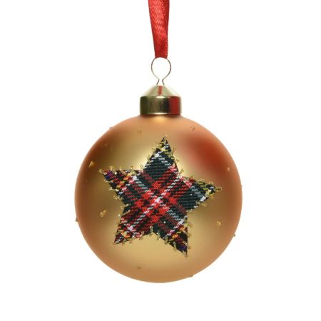 Χριστουγεννιάτικη γυάλινη μπάλα με καρρώ αστέρι Χρυσή ματ 8cm